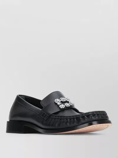 Roger Vivier Strass Embellished Leather Loafer Round Toe In Black