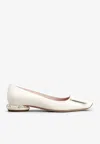 Roger Vivier Strass Heel Ballerina Flats In Patent Leather In Off-white