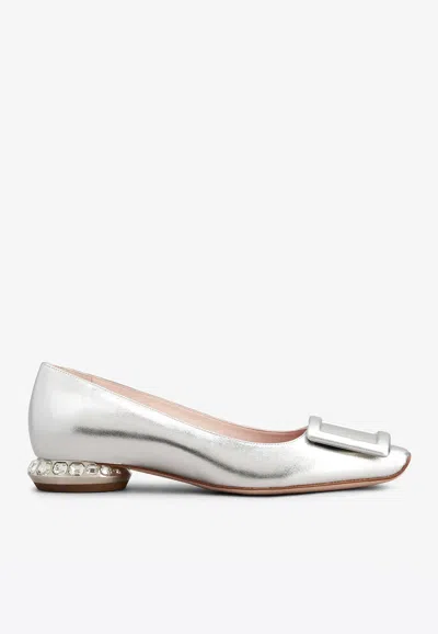 Roger Vivier Strass Heel Ballerina Flats In Patent Leather In Silver