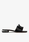 Roger Vivier Strass Heel Flat Mules In Satin And Leather In Black