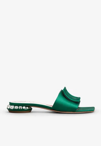 Roger Vivier 25mm Satin Flat Sandals In Green