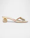 Roger Vivier Embellished Gold Leather Mules In Oro Chiaro