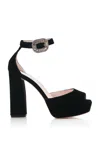 Roger Vivier Strass Platform Velvet Sandals In Black