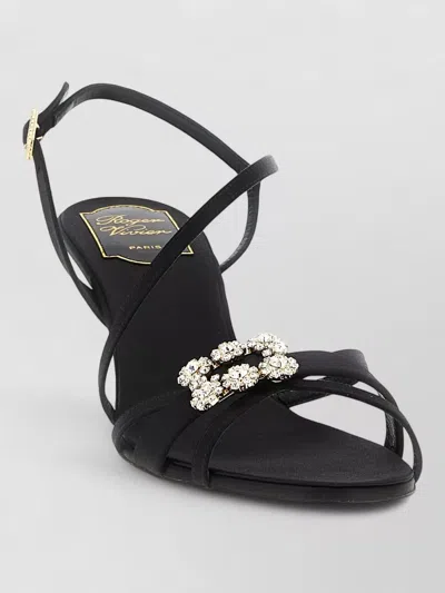 Roger Vivier Strass Sandals Slingback Straps Mini Flowers In Black