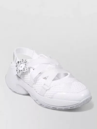 Roger Vivier Strass Trekky Mesh Sneaker Rubber Sole In White