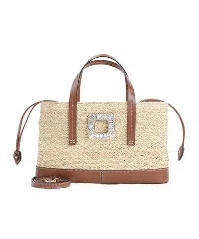 Roger Vivier Straw Handbag In Nude