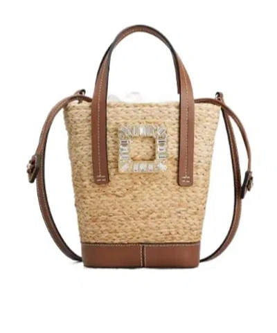 Roger Vivier Straw Shoulder Bag In Brown