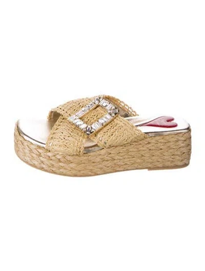 Pre-owned Roger Vivier Straw Slides In Neutrals