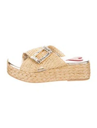 Pre-owned Roger Vivier Straw Slides In Neutrals