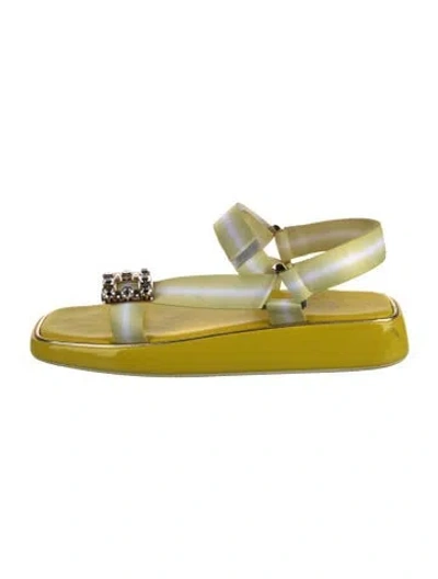 Pre-owned Roger Vivier Striped Crystal Embellishments Sandals In Yellow