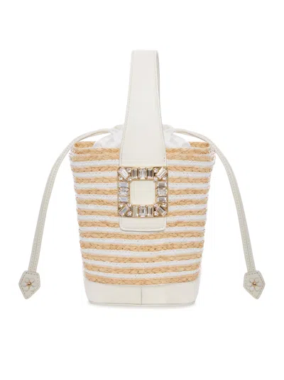 Roger Vivier Striped Raffia Bucket Bag With Jewel Buckle In Multi