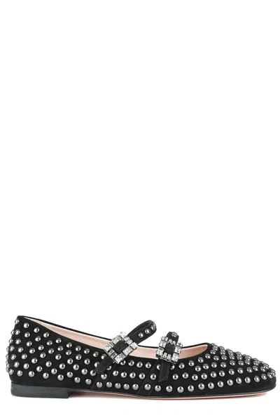 ROGER VIVIER STUD EMBELLISHED BUCKLE STRAP FLAT SHOES