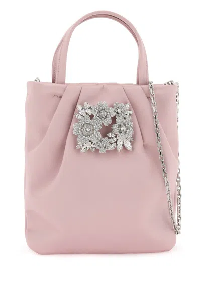 ROGER VIVIER STUNNING PINK SATIN HANDBAG WITH CRYSTAL BOUQUET BUCKLE