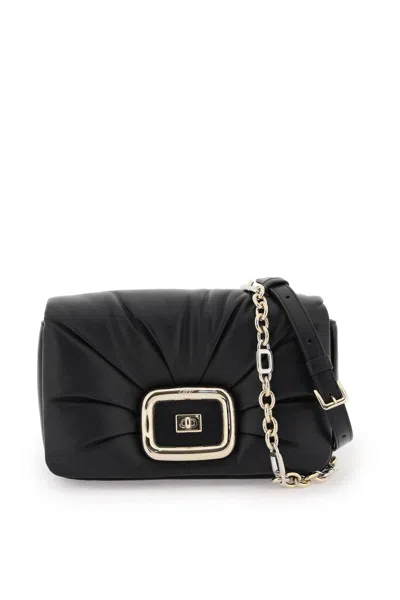 Roger Vivier Stylish Black Leather Handbag With Metal Buckle And Versatile Straps