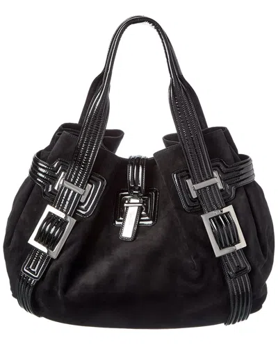 Roger Vivier Suede & Leather Hobo Bag In Black