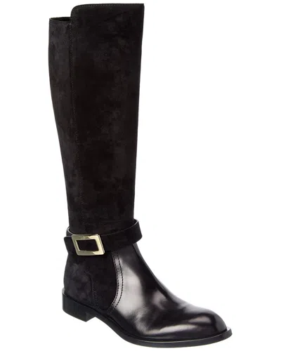 Roger Vivier Suede & Leather Knee-high Boot In Animal Print