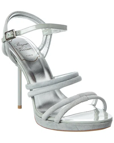 Roger Vivier Suede & Patent Sandal In Gray