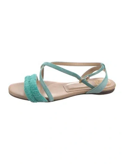 Pre-owned Roger Vivier Suede Beaded Accents Sandals In Blue