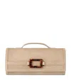 Roger Vivier Suede Belle Vivier Clutch Bag In Neutral