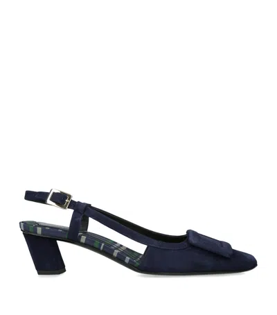Roger Vivier 45mm Belle Vivier Suede Covered Buckle Slingback Pumps In Blue