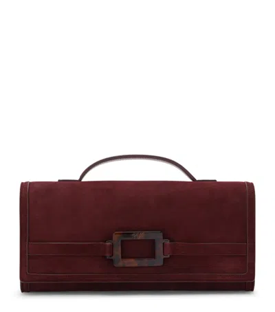Roger Vivier Suede Belle Vivier Top-handle Bag In Burgundy