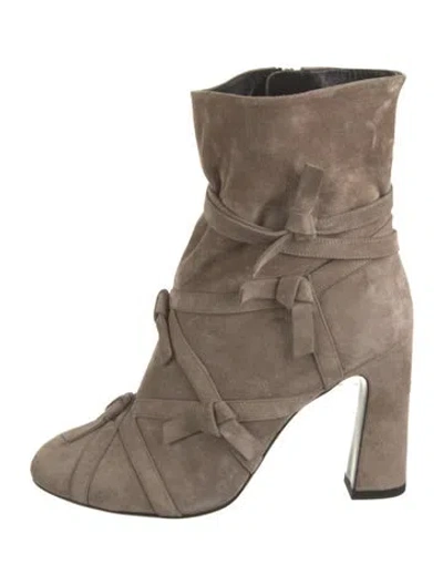 Pre-owned Roger Vivier Suede Bow Accents Boots In Neutrals