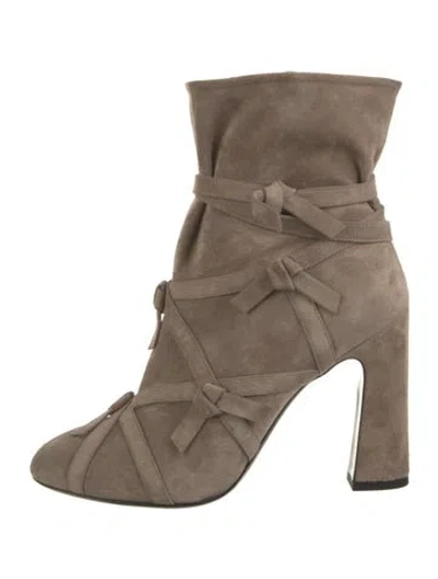 Pre-owned Roger Vivier Suede Bow Accents Boots W/ Tags In Neutrals