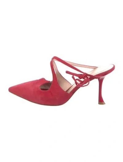 Pre-owned Roger Vivier Suede Bow Accents Mules In Red