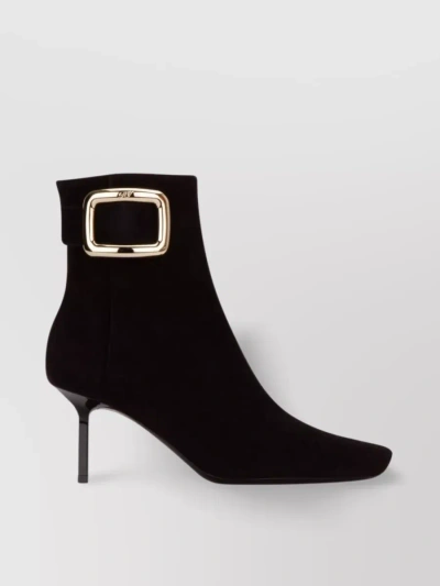 Roger Vivier Suede Buckle Ankle Boots With Stiletto Heel In Black