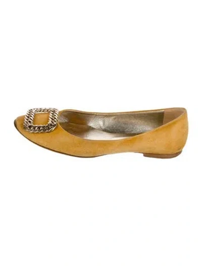 Pre-owned Roger Vivier Suede Chain-link Accents Ballet Flats In Neutral