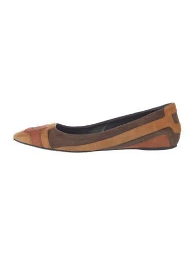Pre-owned Roger Vivier Suede Colorblock Pattern Ballet Flats In Brown
