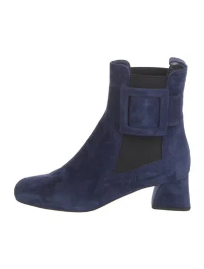 Pre-owned Roger Vivier Suede Colorblock Pattern Chelsea Boots In Blue