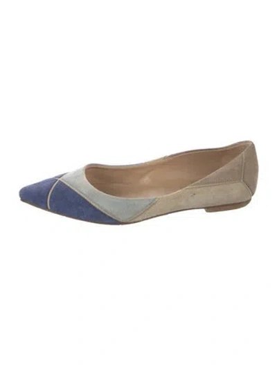 Pre-owned Roger Vivier Suede Colorblock Pattern Flats In Blue