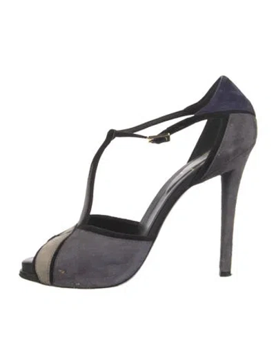 Pre-owned Roger Vivier Suede Colorblock Pattern T-strap Sandals In Blue