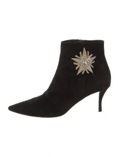 Pre-owned Roger Vivier Suede Crystal Embellishments Boots In Black