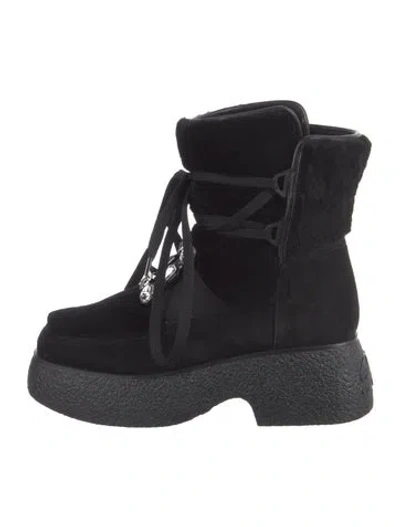 Pre-owned Roger Vivier Suede Crystal Embellishments Lace-up Boots In Black