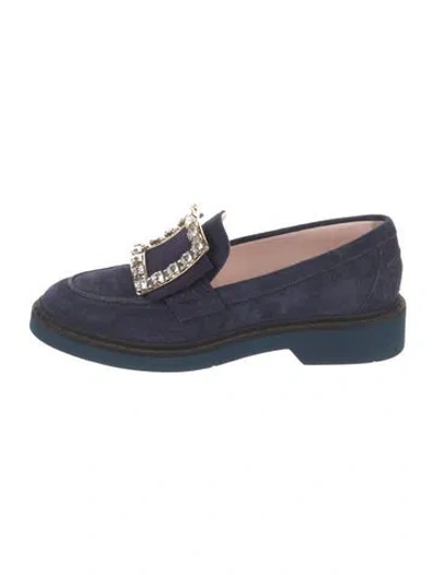 Pre-owned Roger Vivier Suede Crystal Embellishments Loafers In Blue