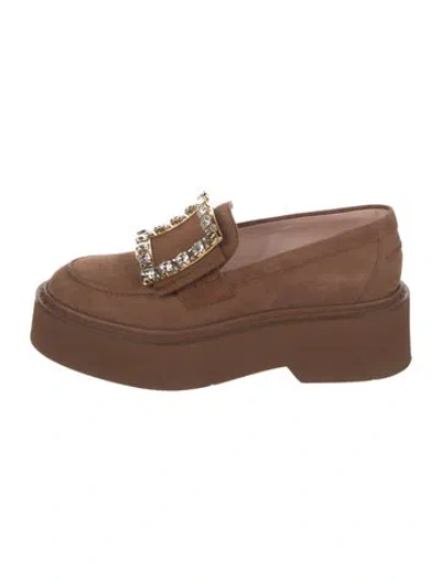 Pre-owned Roger Vivier Suede Crystal Embellishments Loafers In Brown