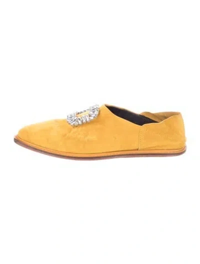 Pre-owned Roger Vivier Suede Crystal Embellishments Loafers In Yellow