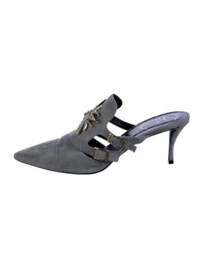 Pre-owned Roger Vivier Suede Crystal Embellishments Mules In Black
