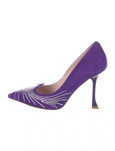 Pre-owned Roger Vivier Suede Crystal Embellishments Pumps In Purple