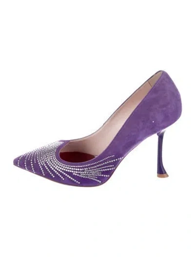 Pre-owned Roger Vivier Suede Crystal Embellishments Pumps In Purple