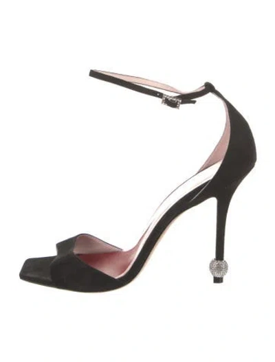 Pre-owned Roger Vivier Suede Crystal Embellishments Sandals In Black