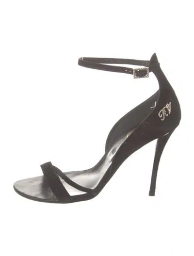 Pre-owned Roger Vivier Suede Crystal Embellishments Sandals In Black