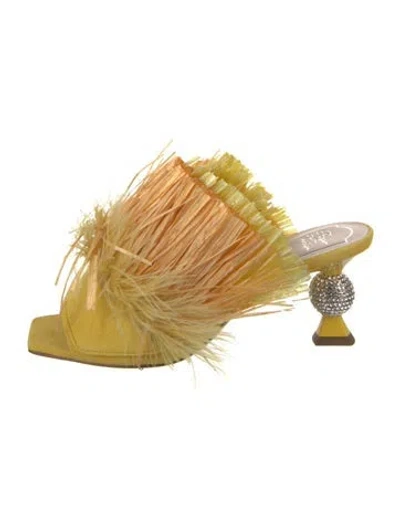 Pre-owned Roger Vivier Suede Crystal Embellishments Slides In Yellow
