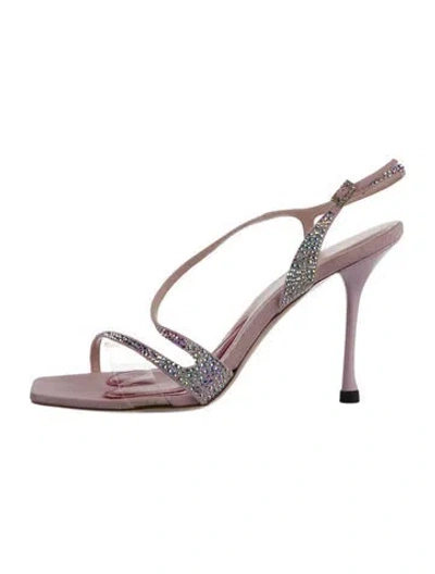 Pre-owned Roger Vivier Suede Crystal Embellishments Slingback Sandals In Pink