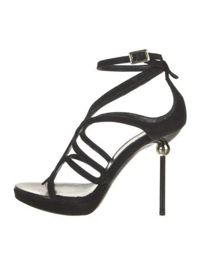 Pre-owned Roger Vivier Suede Cutout Accent Sandals In Black