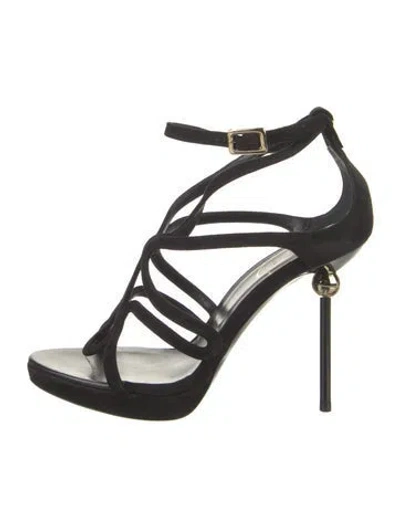 Pre-owned Roger Vivier Suede Cutout Accent Sandals In Black