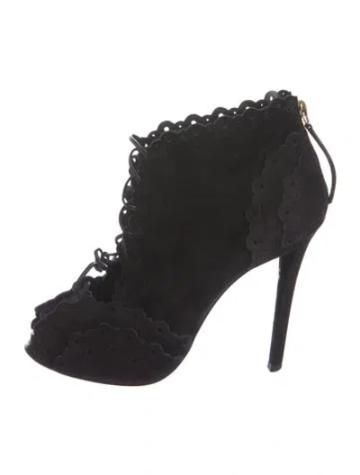 Pre-owned Roger Vivier Suede Eyelet Trim Pumps In Black