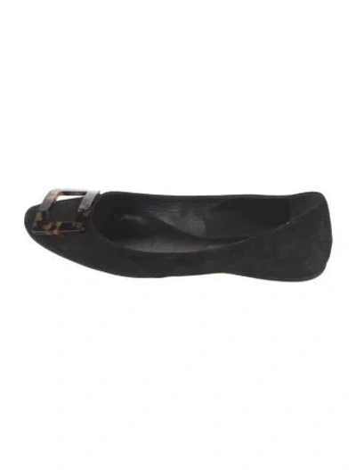 Pre-owned Roger Vivier Suede Flats In Black